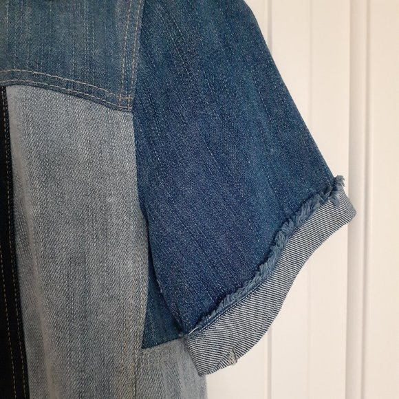 Holding Horses Denim Patchwork Short Sleeve Collar Shift Dress Blue Size 2 - Picture 6 of 15